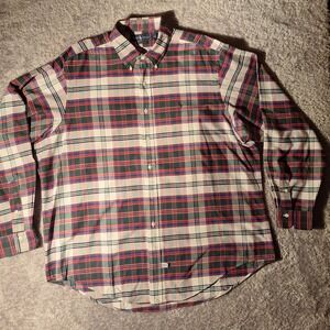 Vintage Ralph Lauren Mens XXL Button Down Shirt White Green Red Plaid Cotton 90s
